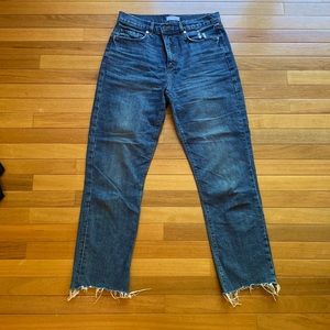 Loft tall distressed hem high waist straight crop jean